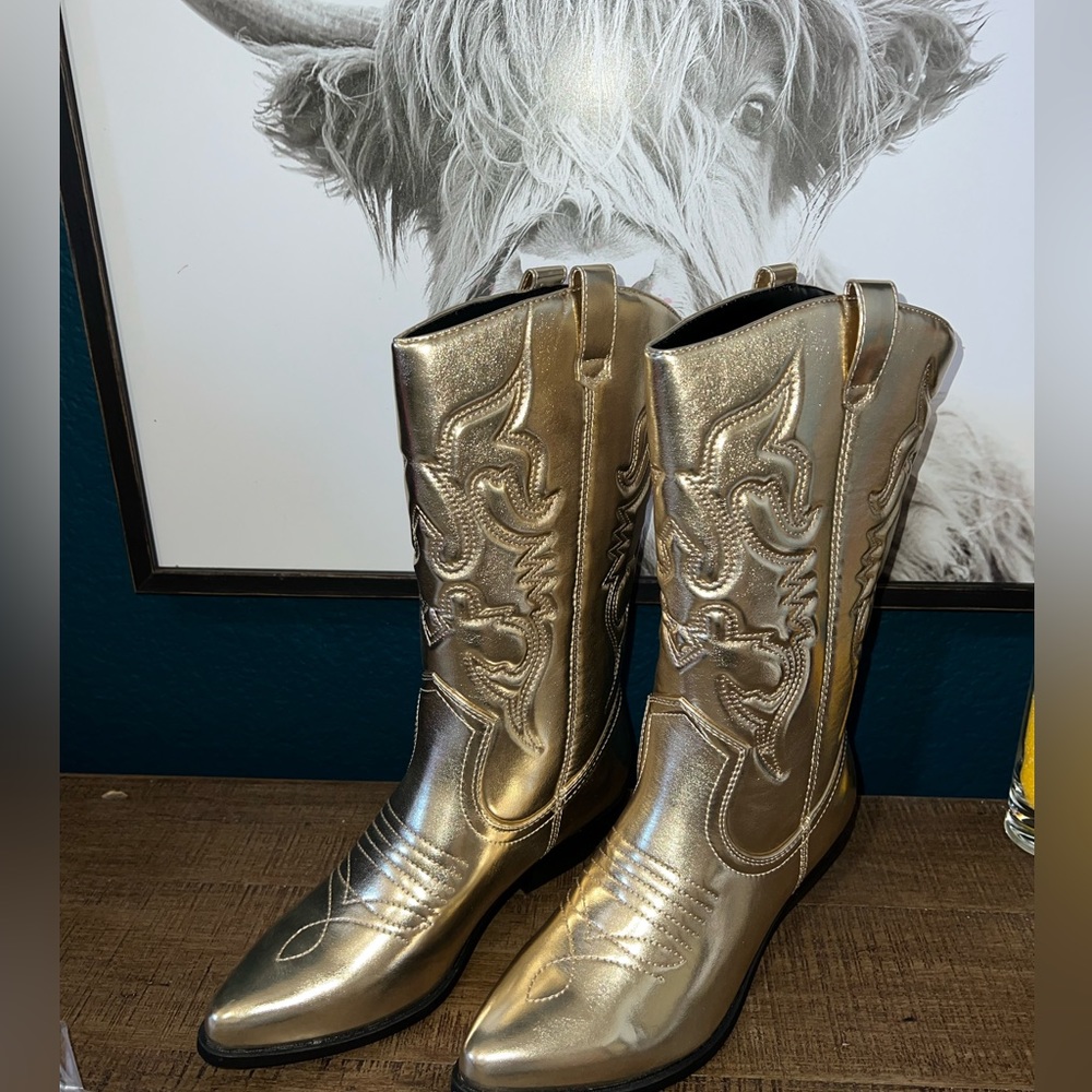 Gold metallic cowboy boots mid calf soft fun girls night out Rodeo Nashville
